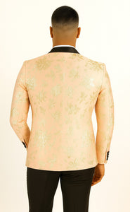 Mens 2 Button Light Baby Pink & Gold Floral Paisley Tuxedo Blazer