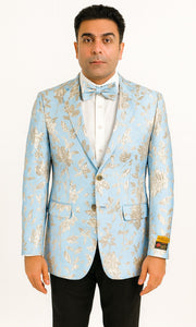 Mens 2 Button Sky Blue & Silver Foil Paisley Prom & Wedding Blazer