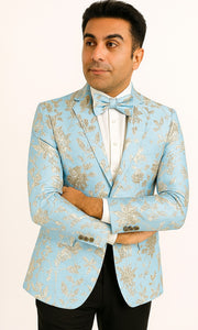 Mens 2 Button Sky Blue & Silver Foil Paisley Prom & Wedding Blazer