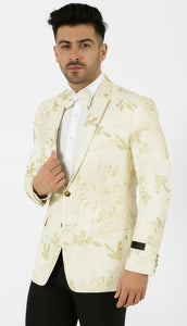 Mens 2 Button White with Gold Foil Floral Paisley Prom and Wedding Blazer
