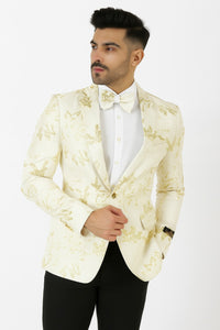 Mens 2 Button White with Gold Foil Floral Paisley Prom and Wedding Blazer
