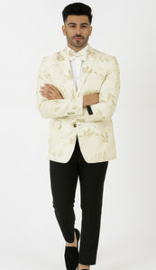 Mens 2 Button White with Gold Foil Floral Paisley Prom and Wedding Blazer