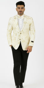 Mens 2 Button White with Gold Foil Floral Paisley Prom and Wedding Blazer