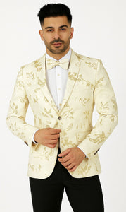Mens 2 Button White with Gold Foil Floral Paisley Prom and Wedding Blazer