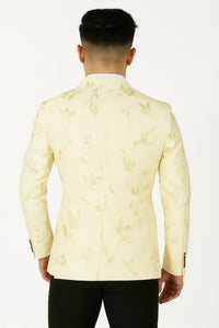 Mens 2 Button White with Gold Foil Floral Paisley Prom and Wedding Blazer