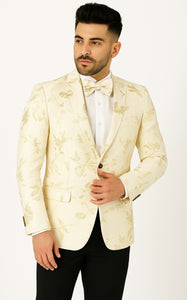 Mens 2 Button White with Gold Foil Floral Paisley Prom and Wedding Blazer