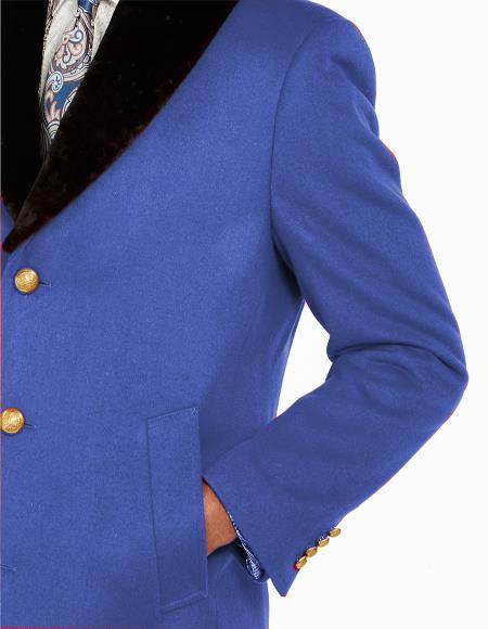 Mens Carcoat And Coat With Fur Collar + Royal Blue Coat