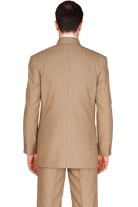 Mens 5 Button Mandarin Collar Suit in Tan Pinstripe