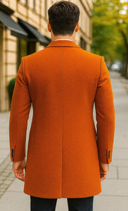 Mens Carcoat - Orange Three Quarter Peak Lapel Topcoat