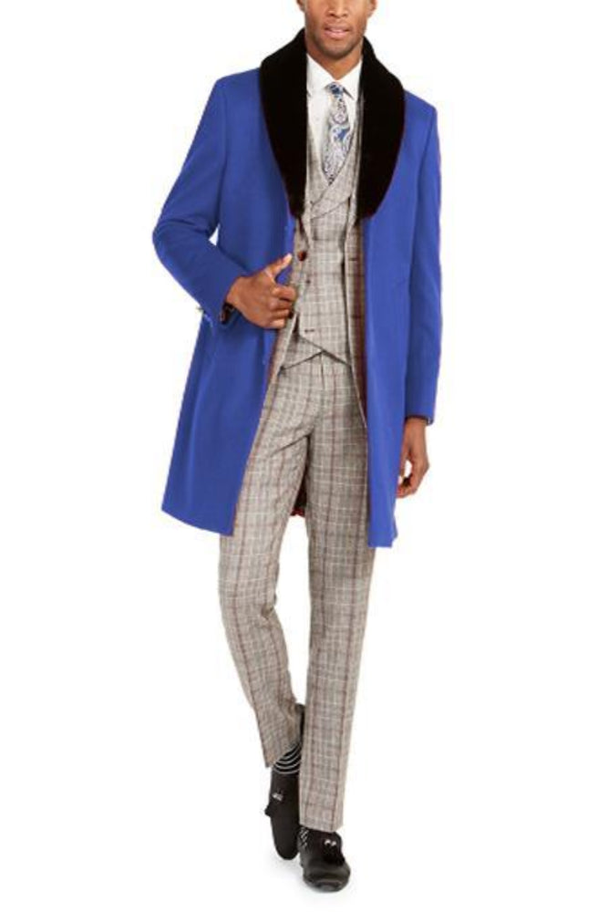 Mens Carcoat And Coat With Fur Collar + Royal Blue Coat