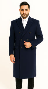 Mens Cashmere Blend Blue Coat Full Length - Cashmere Overcoat Blue / Coat Size 46