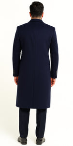 Mens Cashmere Blend Blue Coat Full Length - Cashmere Overcoat Blue / Coat Size 46