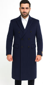 Mens Cashmere Blend Blue Coat Full Length - Cashmere Overcoat Blue / Coat Size 46