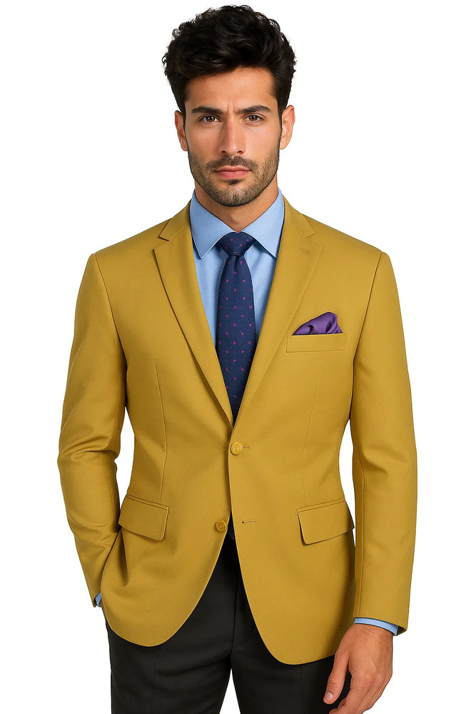 Mens Classic Fit Poplin Club Sport Coat Blazer in Gold