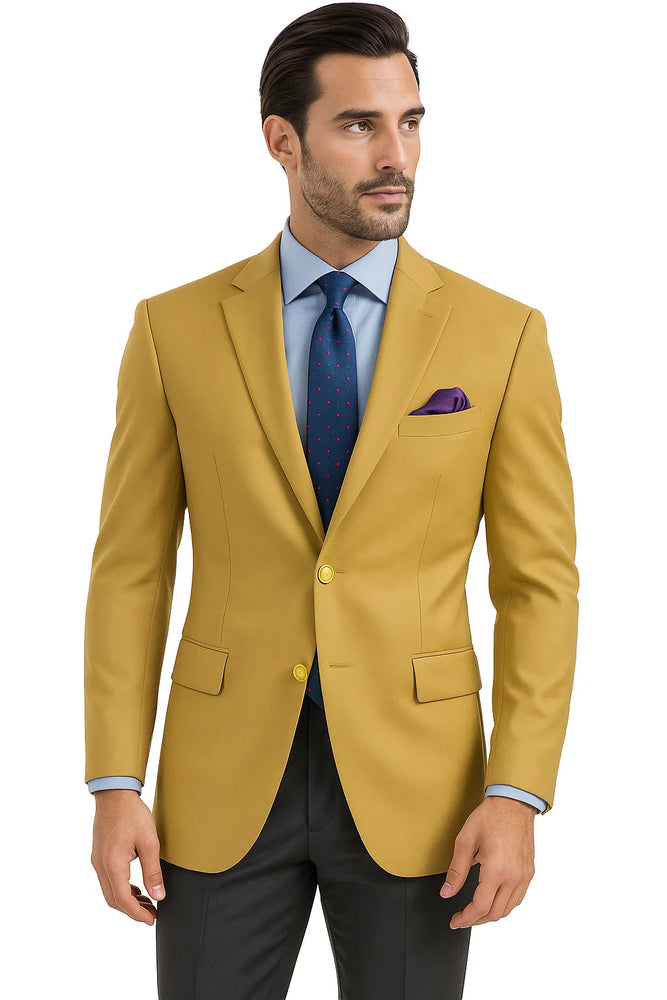 Mens Classic Fit Poplin Club Sport Coat Blazer in Gold
