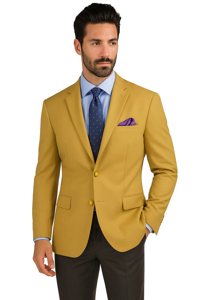 Mens Classic Fit Poplin Club Sport Coat Blazer in Gold