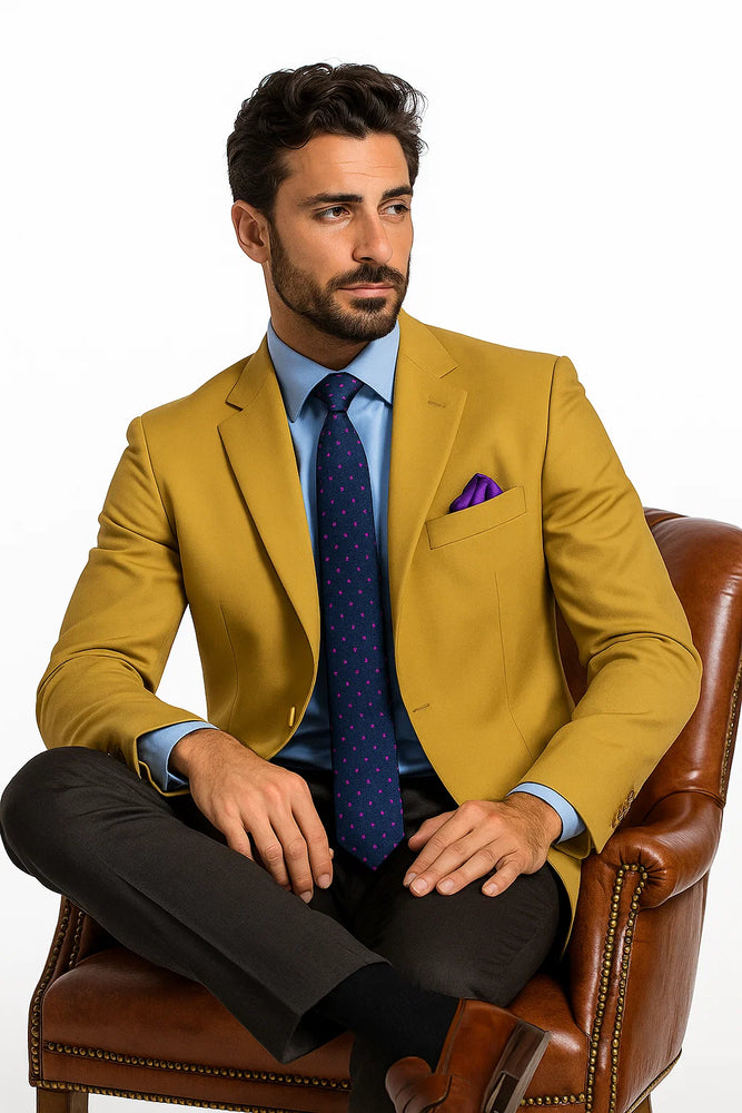 Mens Classic Fit Poplin Club Sport Coat Blazer in Gold