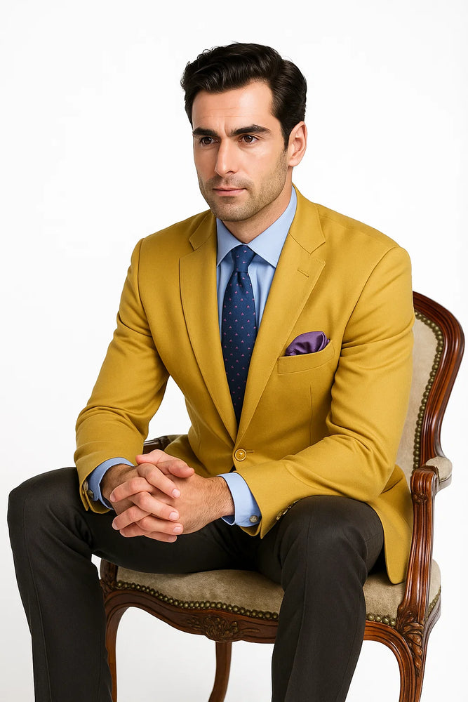 Mens Classic Fit Poplin Club Sport Coat Blazer in Gold