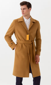 Mens Full Length And Cashmere Overcoat - Winter Topcoats - Vicuna Light Brown - Dark Camel