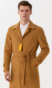 Mens Full Length And Cashmere Overcoat - Winter Topcoats - Vicuna Light Brown - Dark Camel