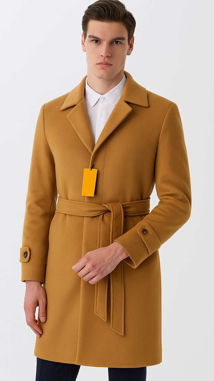 Mens Full Length And Cashmere Overcoat - Winter Topcoats - Vicuna Light Brown - Dark Camel