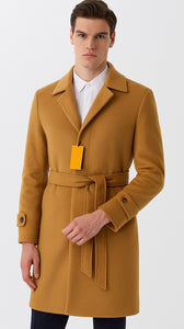 Mens Full Length And Cashmere Overcoat - Winter Topcoats - Vicuna Light Brown - Dark Camel