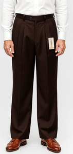 Mens Italian Wool Wide Leg Dress Pants in Brown