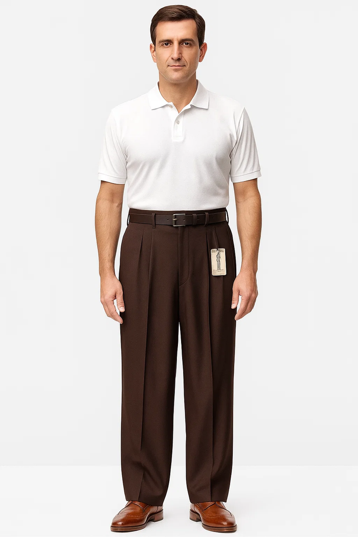 Mens Italian Wool Wide Leg Dress Pants in Brown