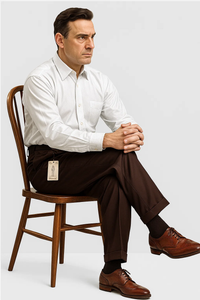 Mens Italian Wool Wide Leg Dress Pants in Brown