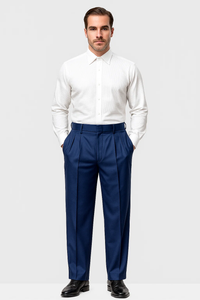 Mens Italian Wool Wide Leg Dress Pants in Sapphire Blue