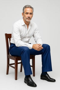 Mens Italian Wool Wide Leg Dress Pants in Sapphire Blue