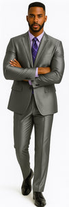 Mens Modern Fit Shiny Sharkskin Suit in Silver Grey