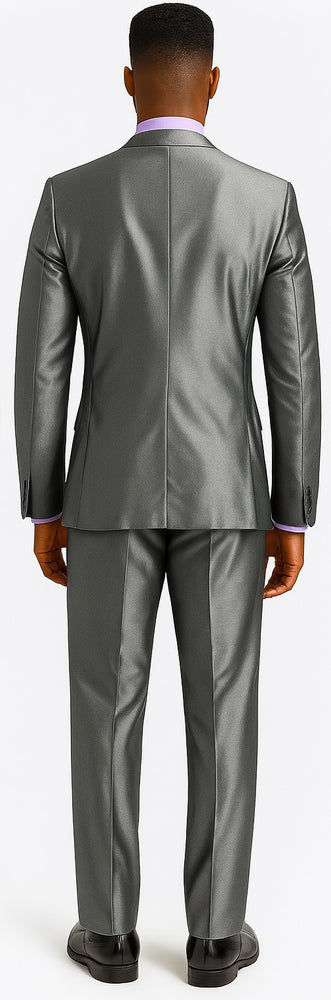 Mens Modern Fit Shiny Sharkskin Suit in Silver Grey