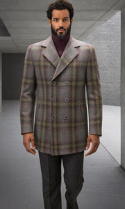 Mens Peacoat - Plaid Overcoats - Carcoat Grey