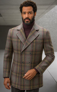 Mens Peacoat - Plaid Overcoats - Carcoat Grey