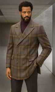 Mens Peacoat - Plaid Overcoats - Carcoat Grey