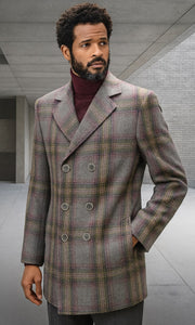 Mens Peacoat - Plaid Overcoats - Carcoat Grey