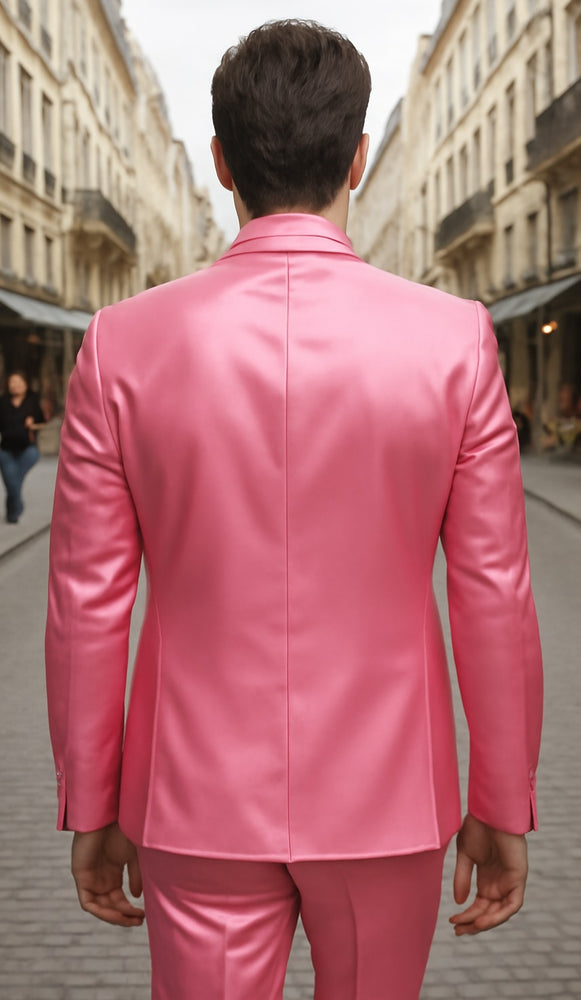 Mens Shiny Blazer - Rose Gold Sateen Vested Suit