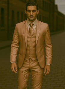 Mens Shiny Blazer - Tan Sateen Vested Suit