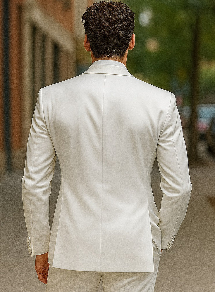 Mens Shiny Blazer - White Sateen Vested Suit