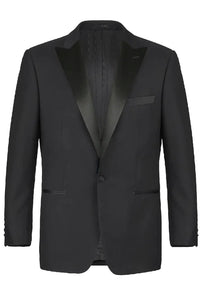 Black Prom Tuxedo Suit - Black Wedding Suit - Mens Traditional One Button Classic Fit Peak Tuxedo