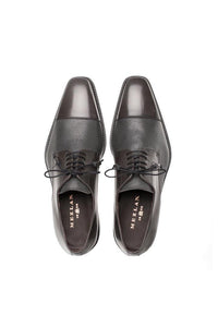 Mens Mezlan Cap-Toe Dress Lace-Up Blending Supple Textured Deerskin And Polished Calfskin With An Elegant Tassel Detail In Color Gray