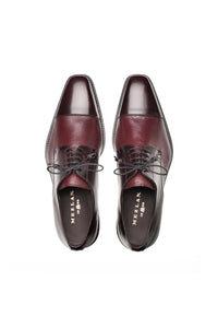 Mens Mezlan Cap-Toe Dress Lace-Up Blending Supple Textured Deerskin And Polished Calfskin With An Elegant Tassel Detail In Color Burgundy