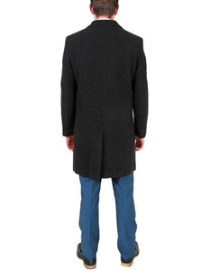 Men's Charcoal 3 Button Closure Overcoat Men's Carcoat - Car Coat Mid Length Three Quarter Length Coat