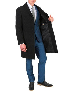 Men's Charcoal 3 Button Closure Overcoat Men's Carcoat - Car Coat Mid Length Three Quarter Length Coat