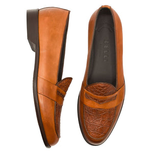Zelli Milan Genuine Crocodile and Calfskin Loafer in Cognac