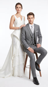 Men’s Designer Grey Prom Tuxedo Suit, Formal Wedding Groom Dress Suit