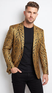 Men’s Gold Dinner Blazer, Baroque Paisley Formal Party Sport Coat