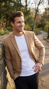 Men’s Camel Hair 2 Button Sport Coat, Classic Vent Blazer for Business and Casual Wear