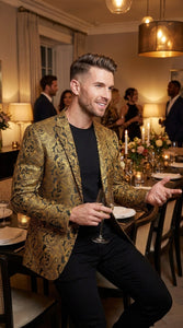 Men’s Gold Dinner Blazer, Baroque Paisley Formal Party Sport Coat